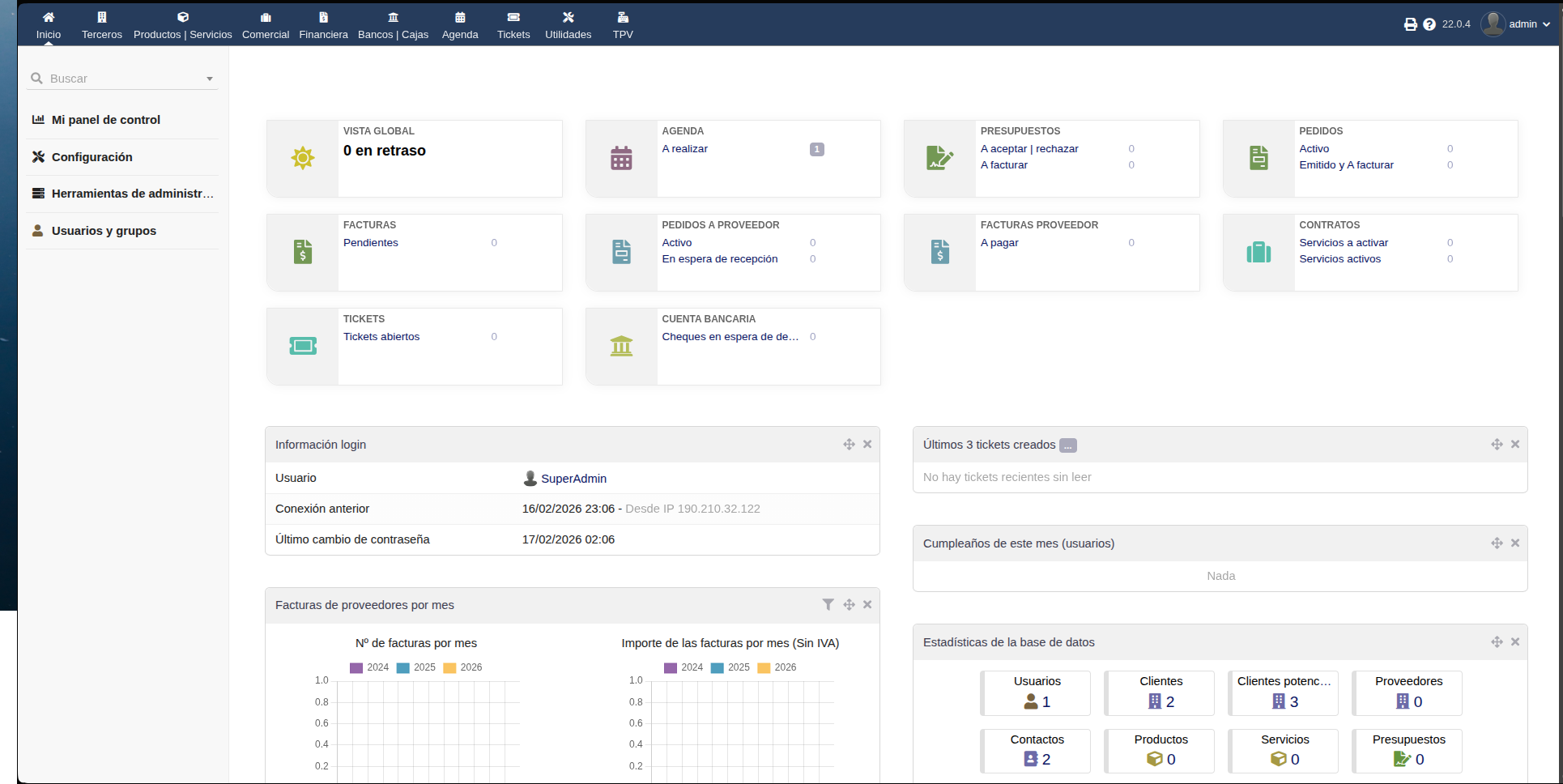 Dashboard principal
